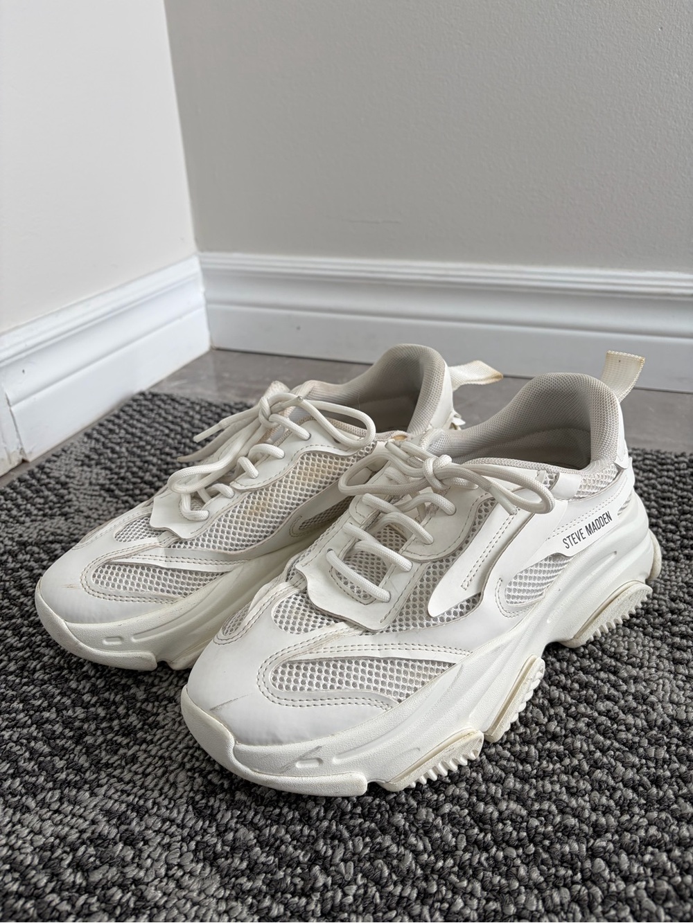 Steve Madden Cream/White Chunky Mesh Sneakers